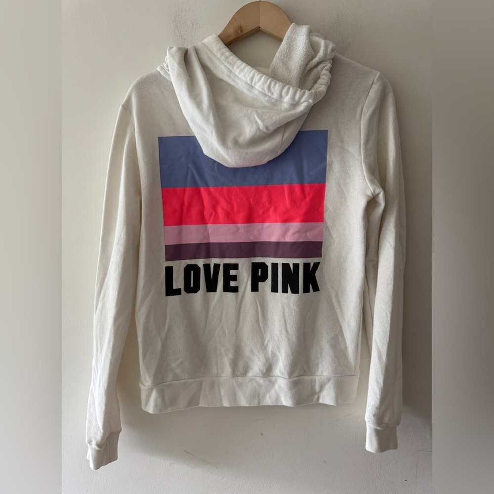 PINK Victoria’s Secret Love Pink Quarter Zip White Hoodie Jacket